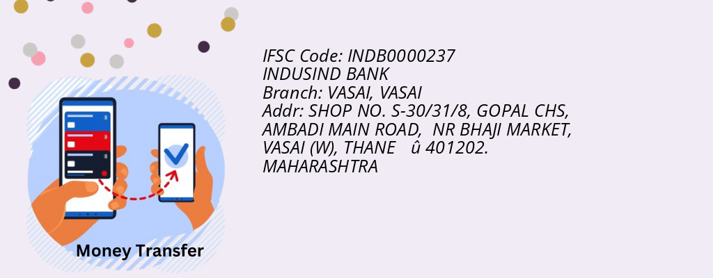 Find INDUSIND BANK IFSC Code VASAI - VASAI Branch