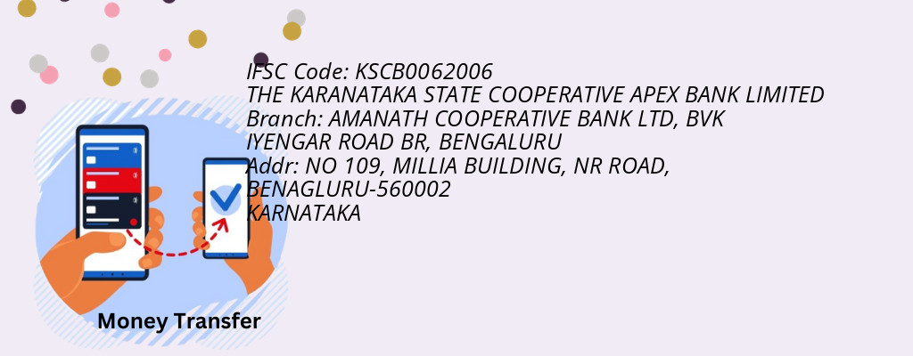 Find THE KARANATAKA STATE COOPERATIVE APEX BANK IFSC Code BENGALURU - AMANATH COOPERATIVE BANK LTD, BVK IYENGAR ROAD BR Branch