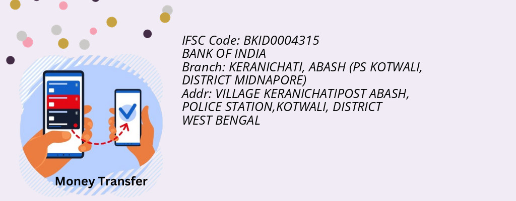 Find BANK OF INDIA IFSC Code ABASH (PS KOTWALI, DISTRICT MIDNAPORE) - KERANICHATI Branch