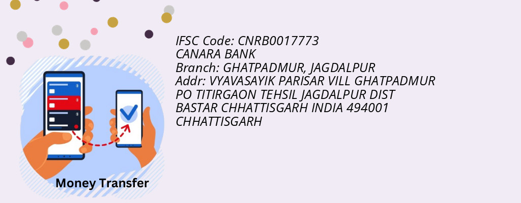 Find CANARA BANK IFSC Code JAGDALPUR - GHATPADMUR Branch