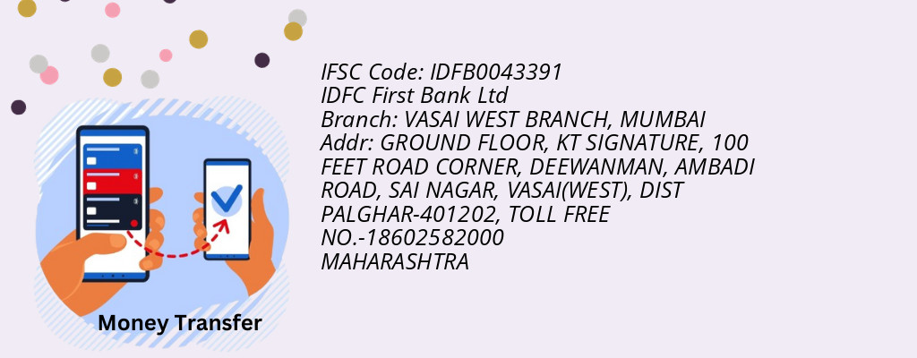 Find IDFC First Bank Ltd IFSC Code MUMBAI - VASAI WEST BRANCH Branch