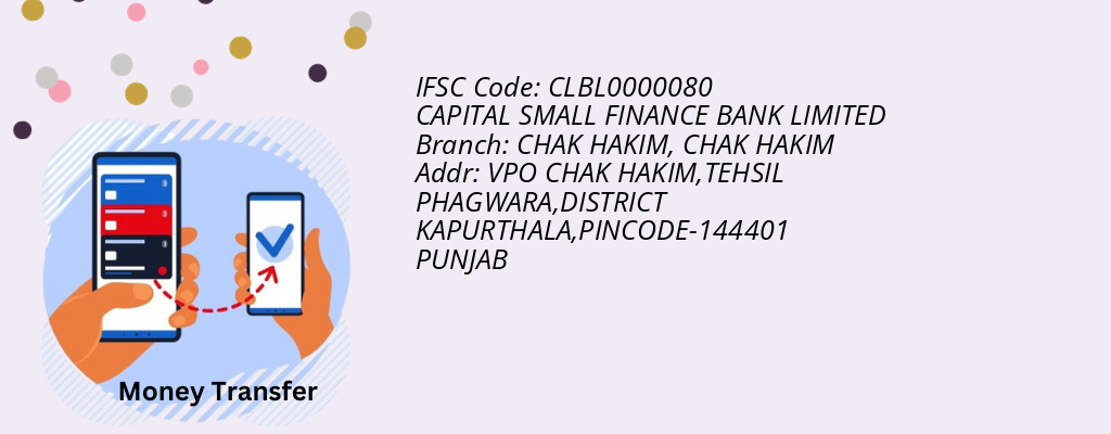 Find CAPITAL SMALL FINANCE BANK IFSC Code CHAK HAKIM - CHAK HAKIM Branch Find CAPITAL SMALL FINANCE BANK IFSC Code CHAK HAKIM - CHAK HAKIM Branch
