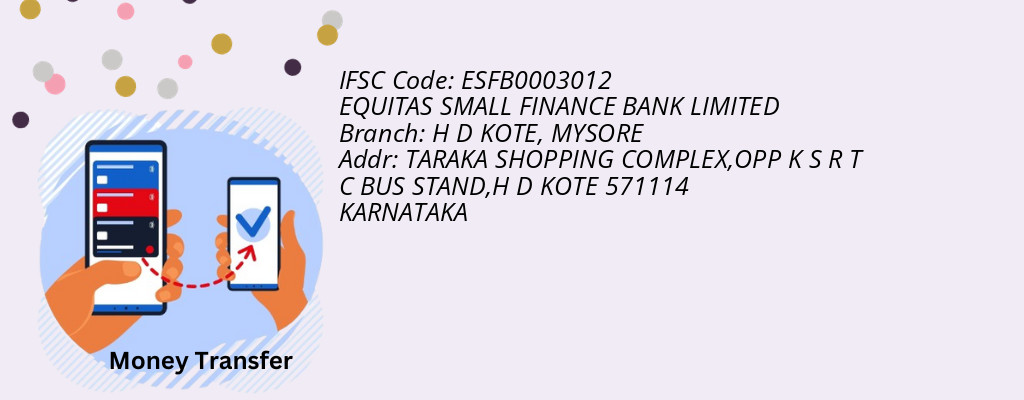 Find EQUITAS SMALL FINANCE BANK IFSC Code MYSORE - H D KOTE Branch