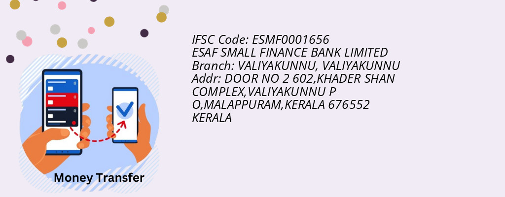 Find ESAF SMALL FINANCE BANK IFSC Code VALIYAKUNNU - VALIYAKUNNU Branch Find ESAF SMALL FINANCE BANK IFSC Code VALIYAKUNNU - VALIYAKUNNU Branch
