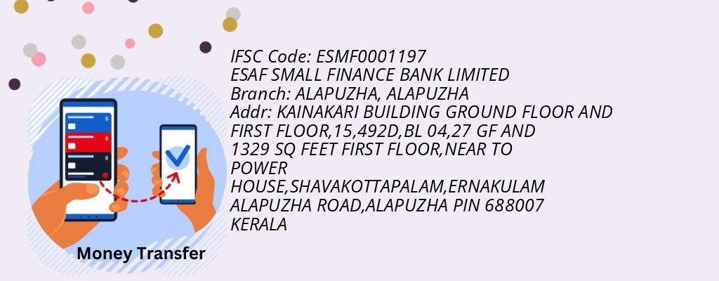 Find ESAF SMALL FINANCE BANK IFSC Code ALAPUZHA - ALAPUZHA Branch Find ESAF SMALL FINANCE BANK IFSC Code ALAPUZHA - ALAPUZHA Branch